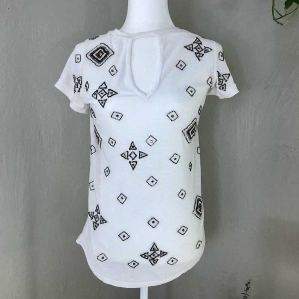 Haute Hippie Embellished Rebel Tee Shirt White Intricate Beaded Short Sleeve Top
